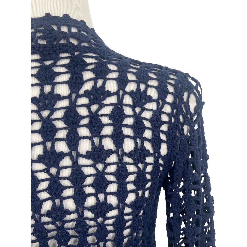 Vtg Y2K Anthropologie Navy Blue Crochet Open Cardigan | Coastal Grandma Indie M - Picture 10 of 15
